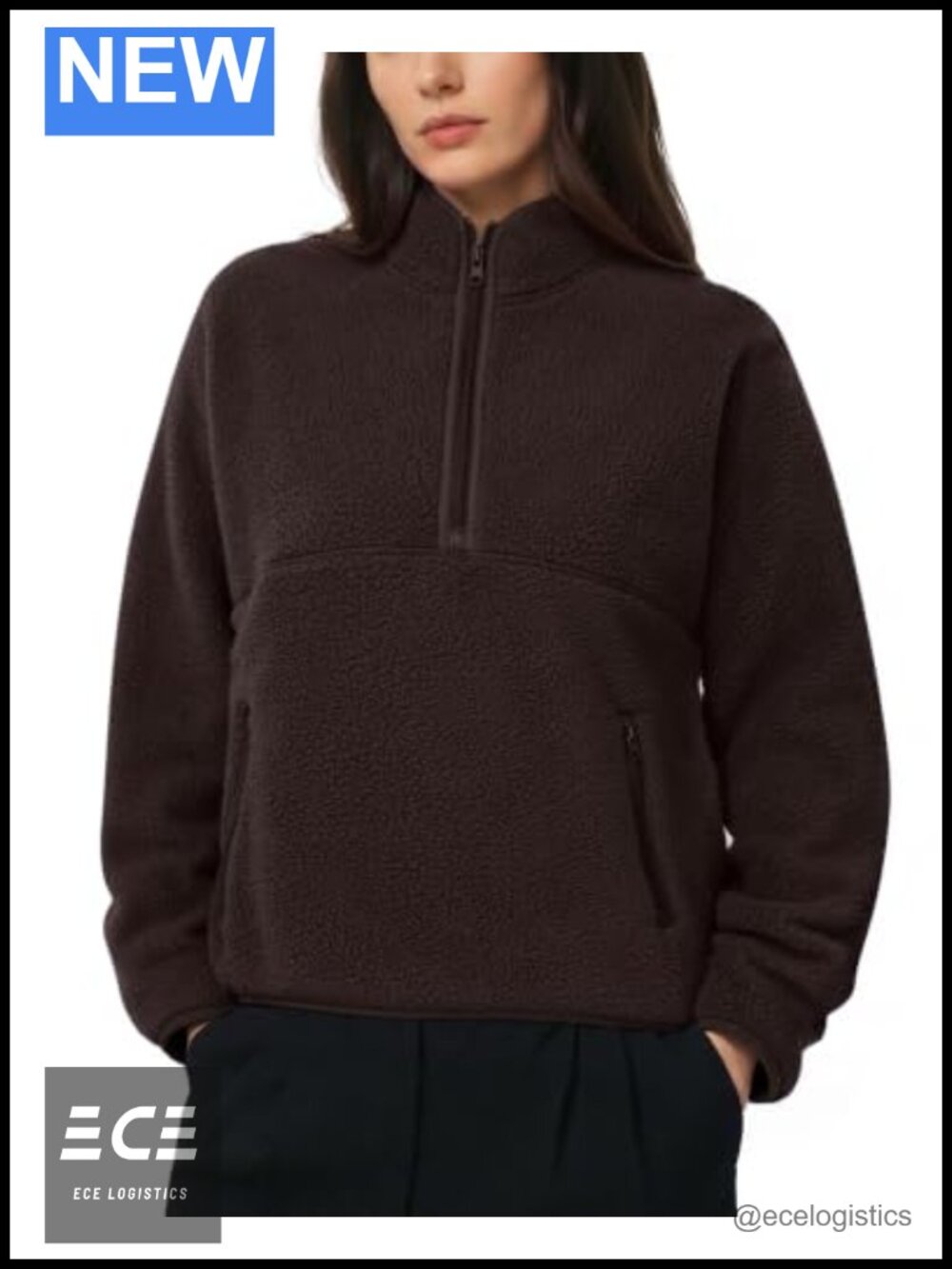 Women Quarter Zip Fleece Pullover Sweatshirt Fuzzy Sherpa Jacket Cropped